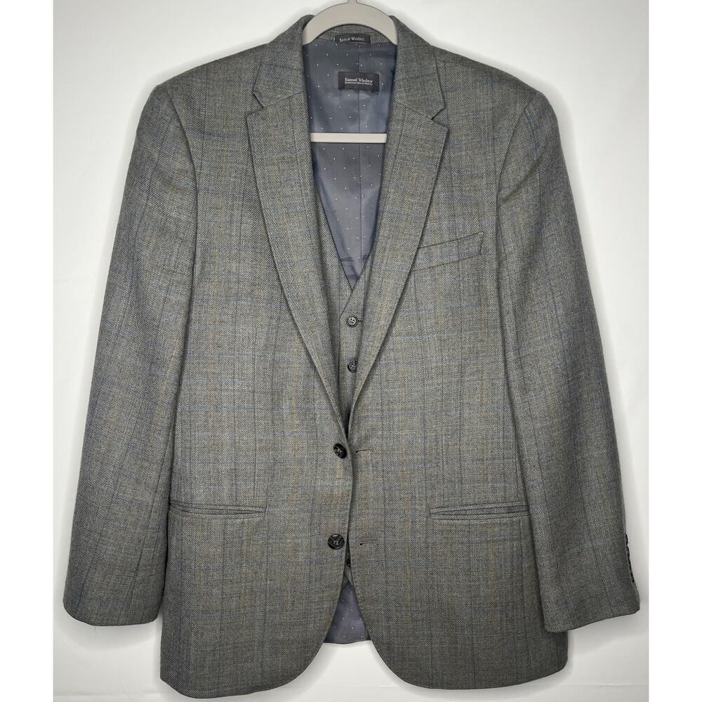 Samuel Windsor men’s waistcoat jacket grey windowpane wool lined polyester 40Reg